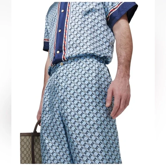 NWT GUCCI GG-PRINTSILKBLUE SHORTS Designer Sz 46 - US Sz S